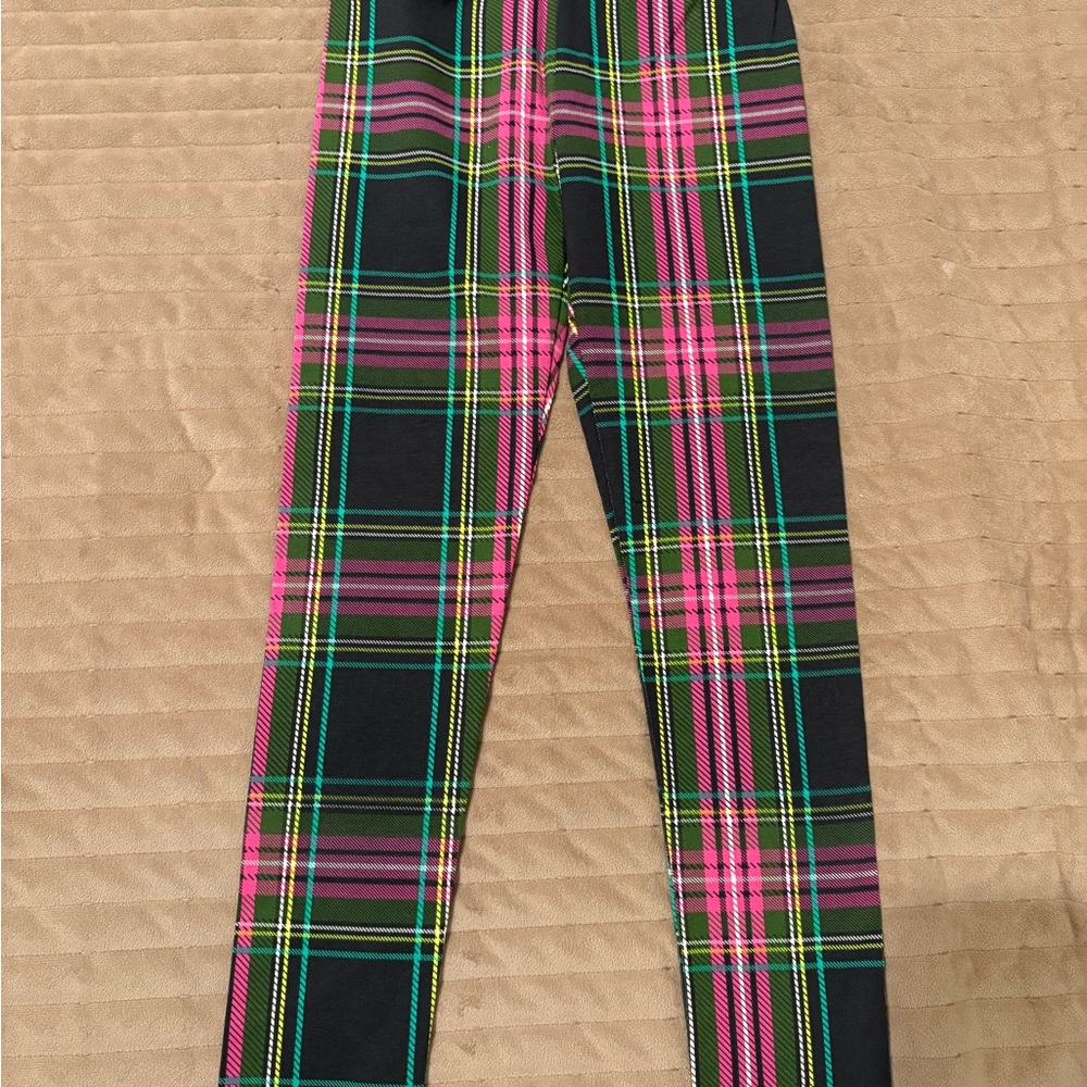 Crewcuts Plaid Leggings in Pink and Black